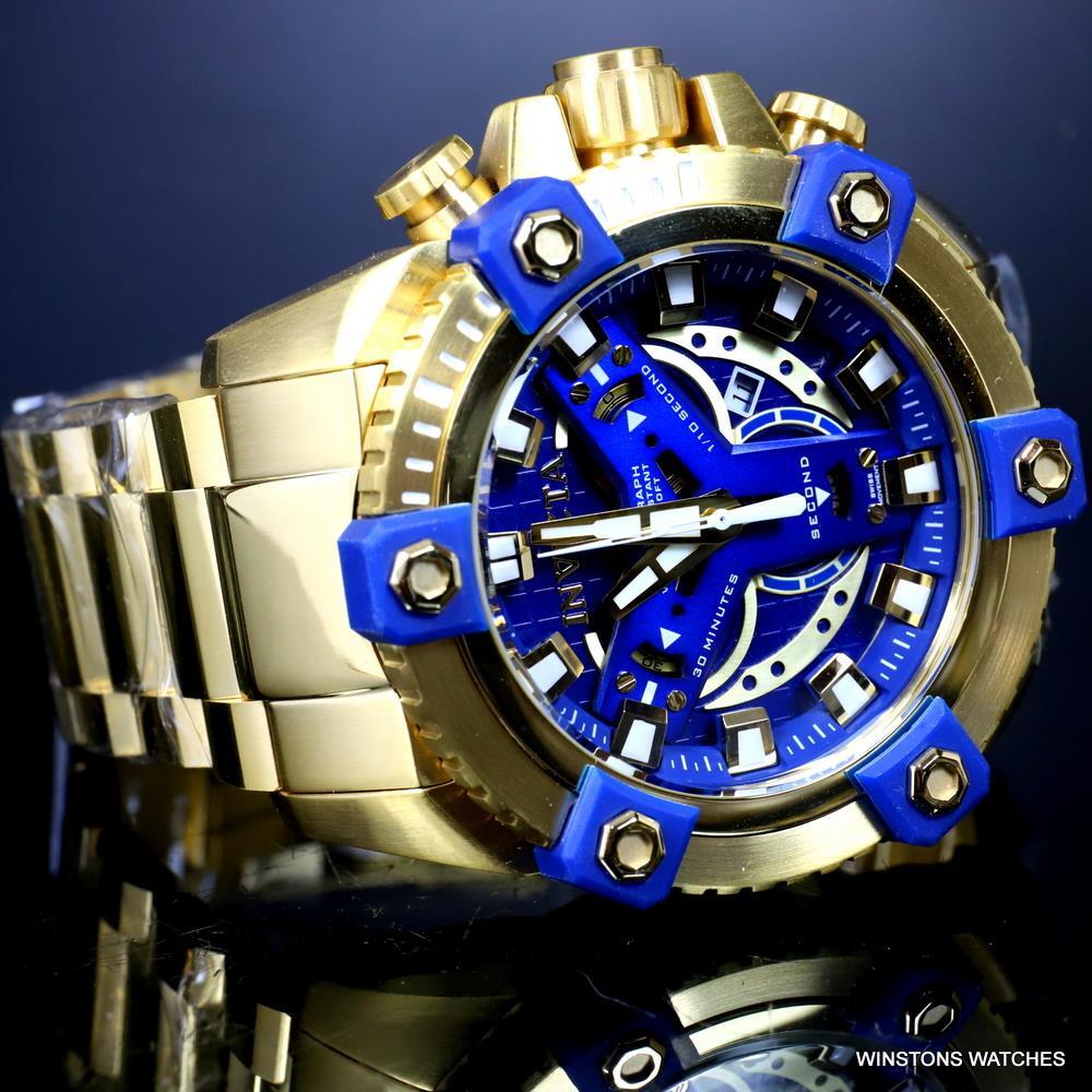 Invicta Coalition Grand Octane 63mm Gold Plated Steel Swiss Mvt Blue Watch New
