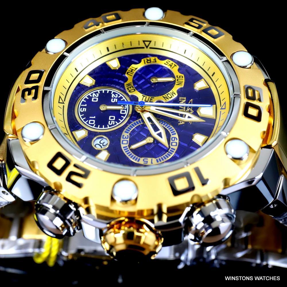 Invicta Excursion High Polish Gold Two Tone Steel Swiss Mvt 57mm Blue Watch New