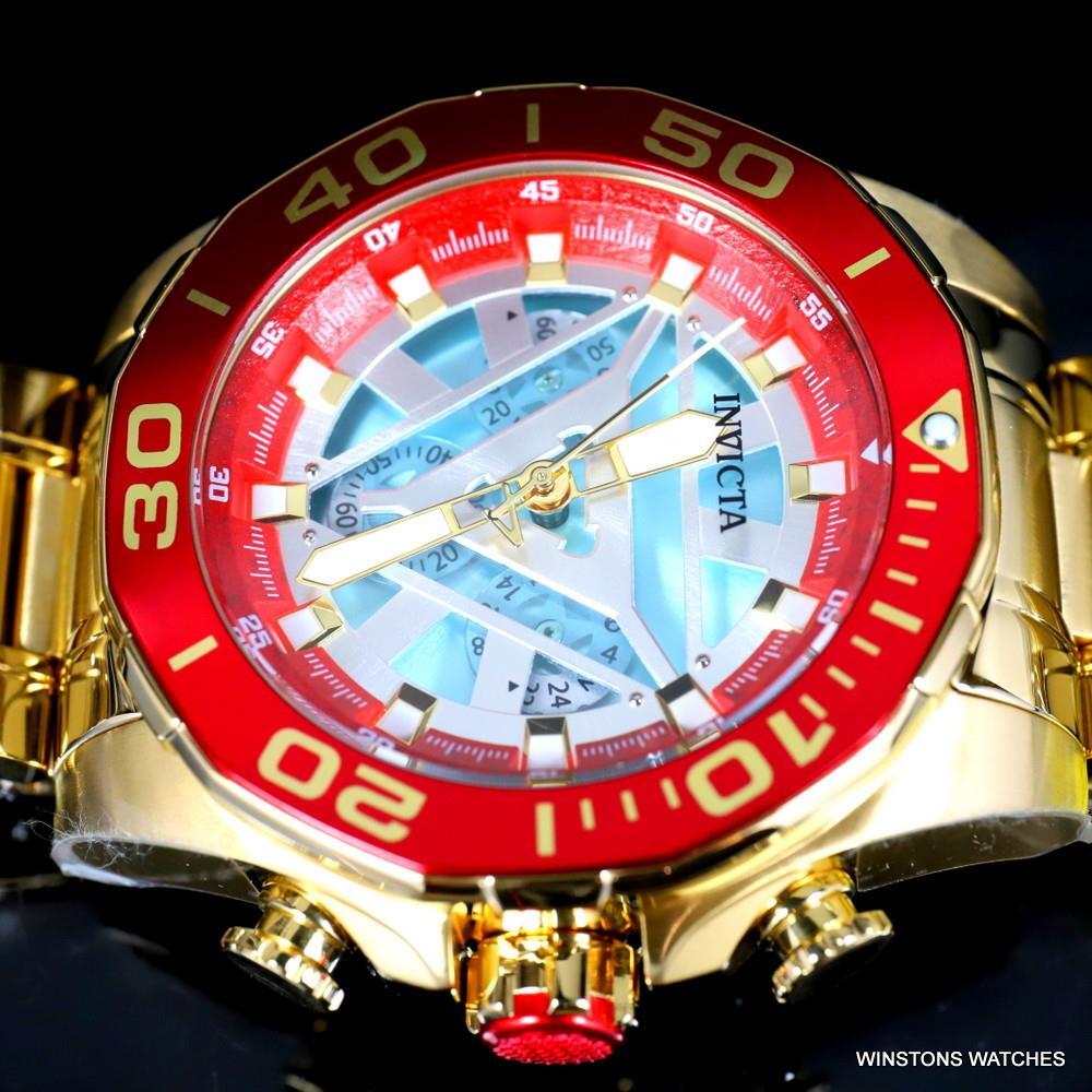 Invicta Marvel Iron Man Arc Reactor Gold Plated Steel Limited Edn 48mm Watch New