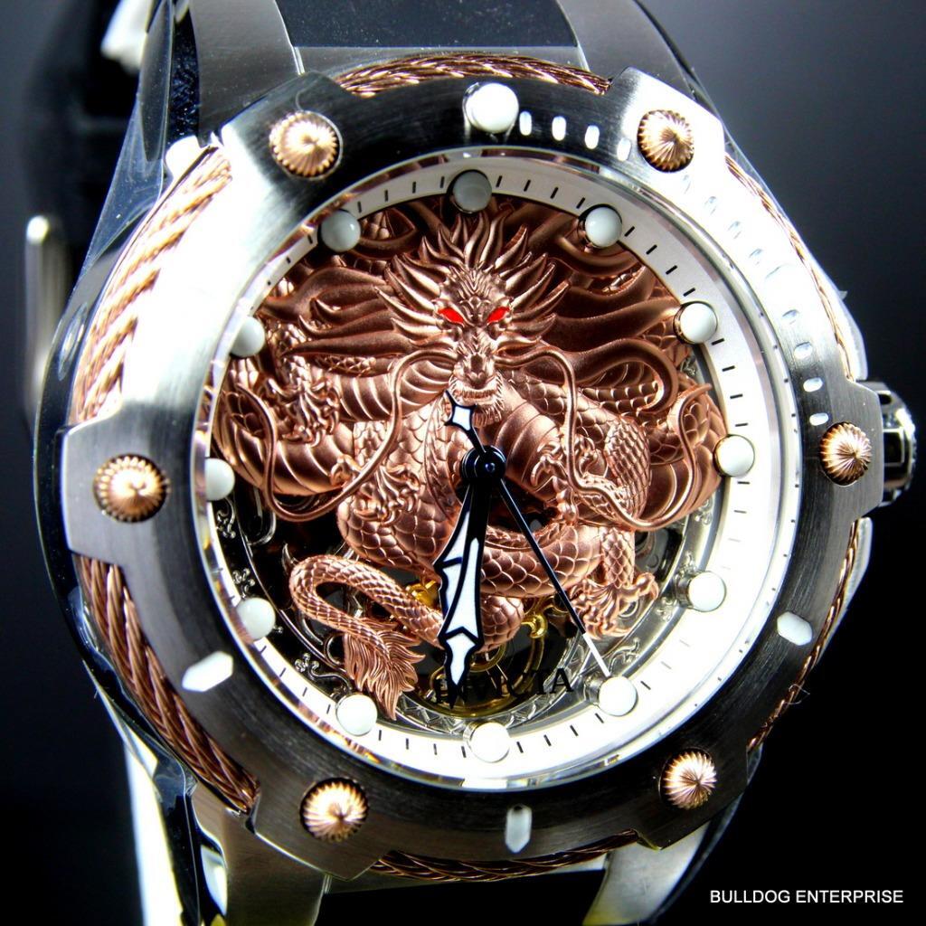Men's Invicta Bolt Dragon Rose Gold Tone Mechanical Silicone 52mm Watch New