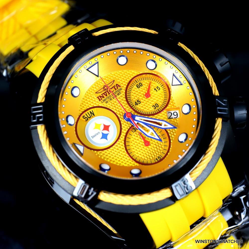 Invicta NFL Bolt Zeus Pittsburgh Steelers Chrono Swiss Yellow 52mm Watch New
