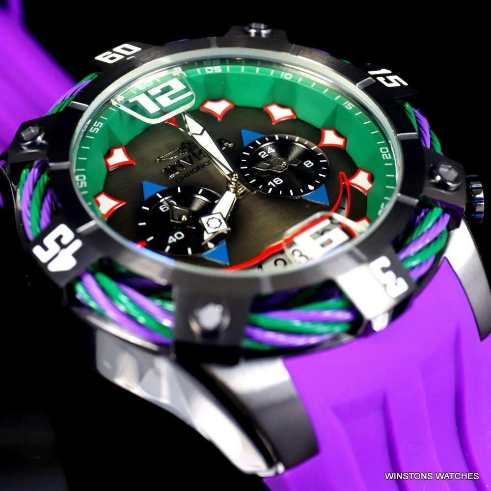 Invicta DC Comics Joker Bolt Limited Edition 50mm Purple Chronograph Watch New