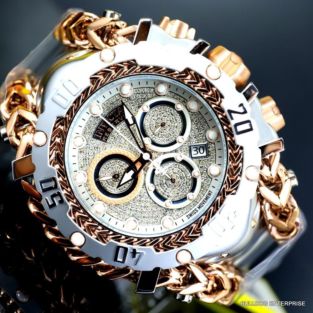 Invicta Reserve Gladiator 1.17CTW Diamond 2 Tone Rose Steel Swiss 61mm Watch New