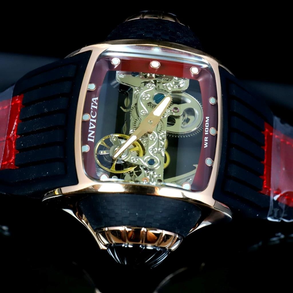 Invicta Vintage Ghost Bridge Automatic Skeletonized Rose Gold Red 68mm Watch New