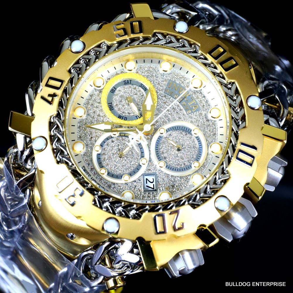 Invicta Reserve Gladiator 1.17CTW Diamond Gold Plated Steel Swiss 61mm Watch New