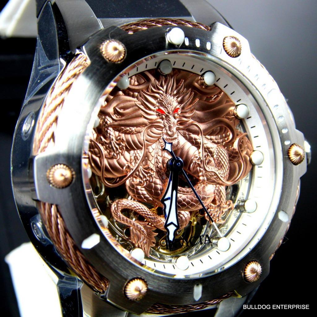 Men's Invicta Bolt Dragon Rose Gold Tone Mechanical Silicone 52mm Watch New