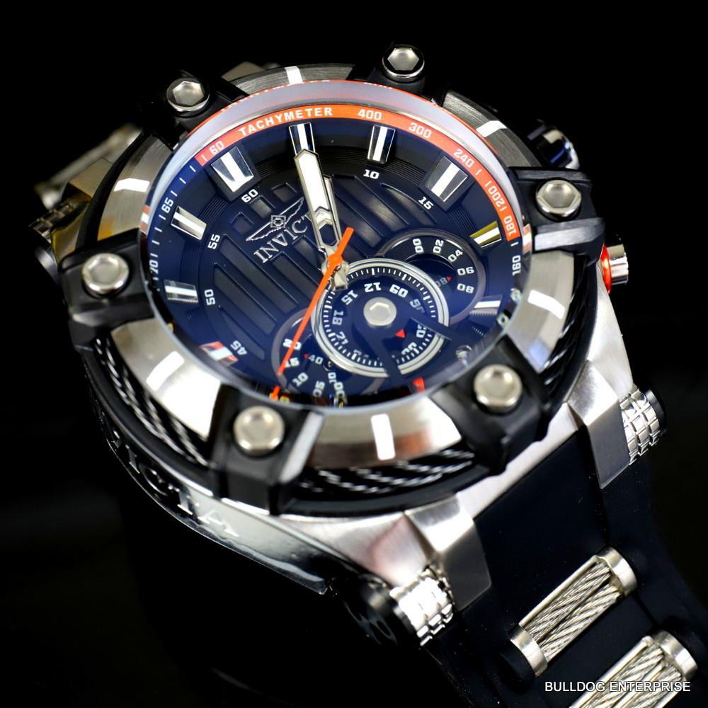 Invicta Bolt Quartz Chronograph 52mm Black Silicone Strap Watch New