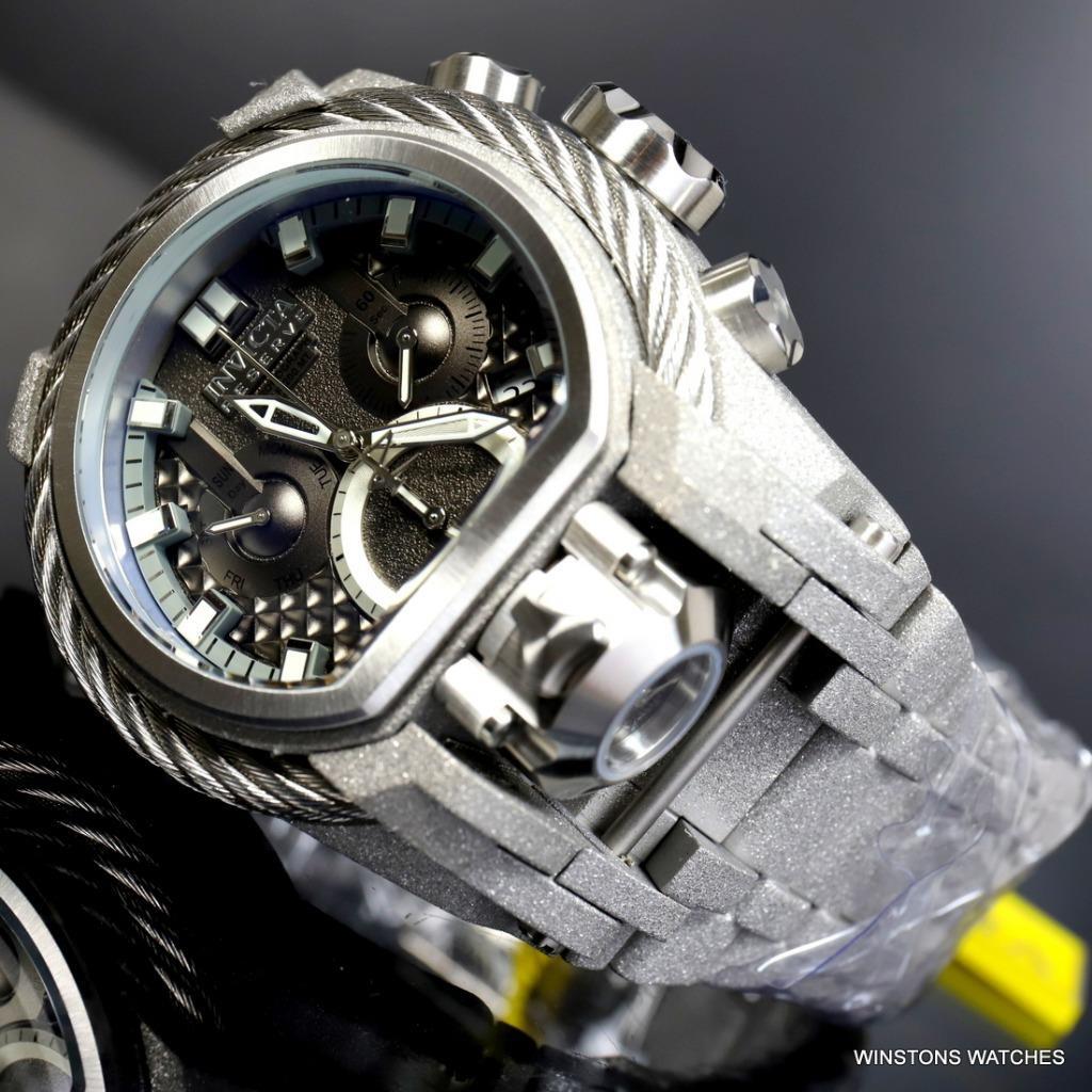 Invicta Reserve Bolt Zeus Magnum Sandblasted Steel 52mm Black 2 Dials Watch New