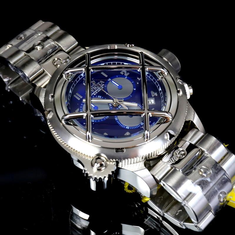 Invicta Russian Diver Nautilus Caged Swiss Mvt Steel Blue 52mm Chrono Watch New