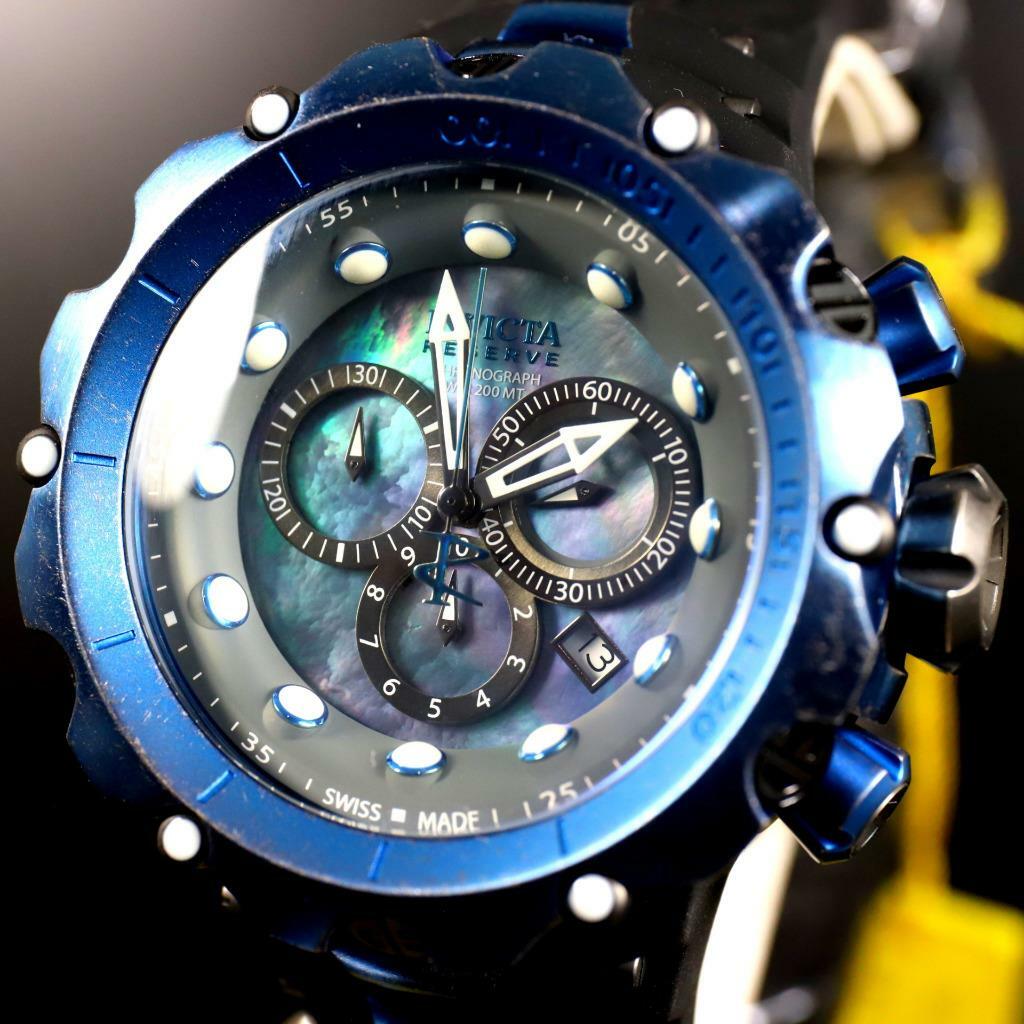 Invicta Reserve Venom Gen II Swiss Made Blue Distressed Black MOP 52mm Watch New