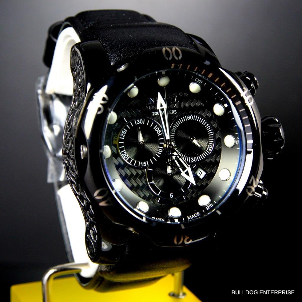Invicta 52mm Reserve Venom Swiss Made Chronograph Black Leather Watch New