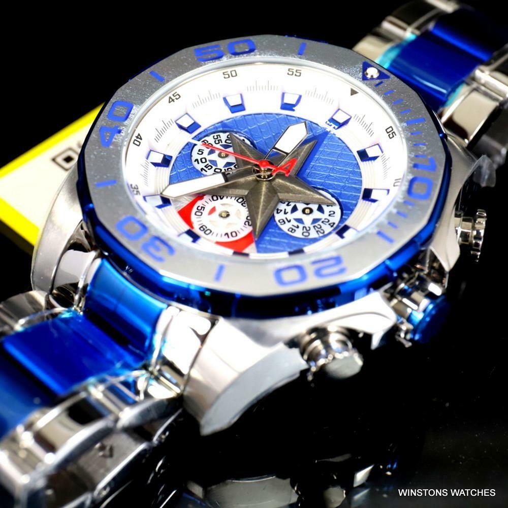 Invicta Marvel Captain America Stainless Steel Limited Edn 48mm Blue Watch New