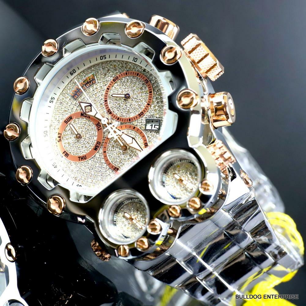 Invicta Bolt Magnum Tria 2.5 CTW Diamond Rose Gold Two Tone Swiss 52mm Watch New