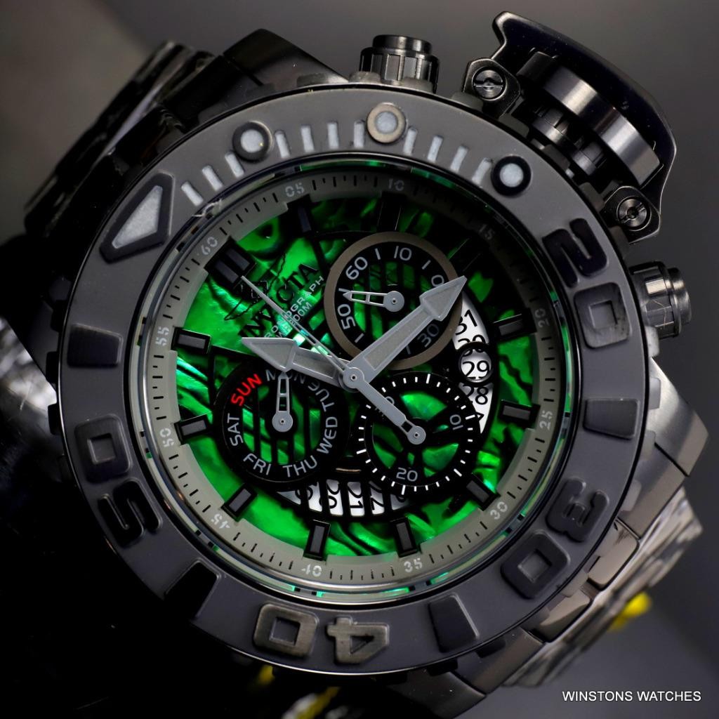 Invicta Sea Hunter Gen II Green Abalone Swiss Mvt 58mm Black Steel Watch New