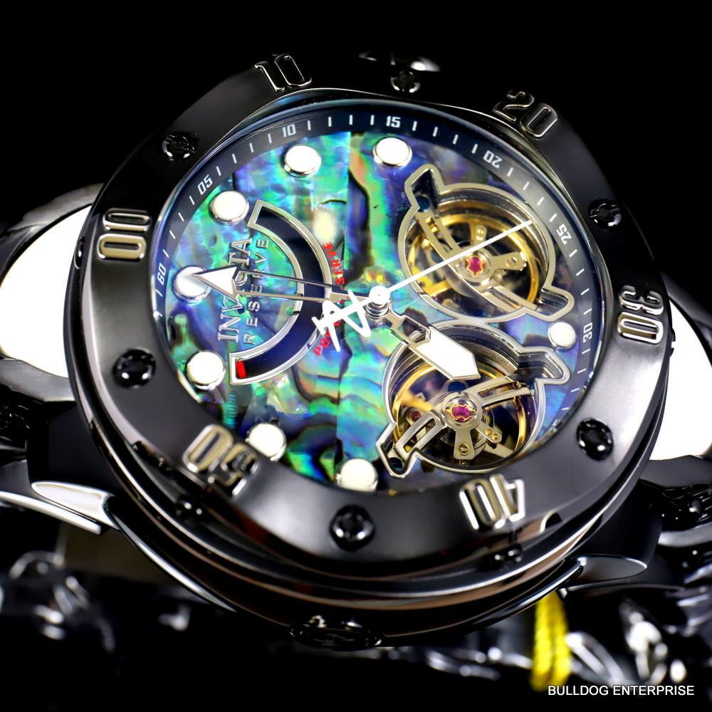 Invicta Reserve Kraken Abalone Double Open Heart Automatic Black Steel Watch New
