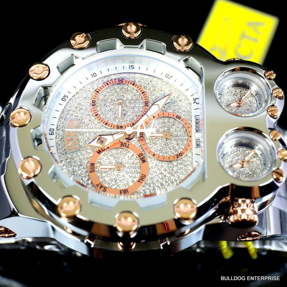 Invicta Bolt Magnum Tria 2.5 CTW Diamond Rose Gold Two Tone Swiss 52mm Watch New