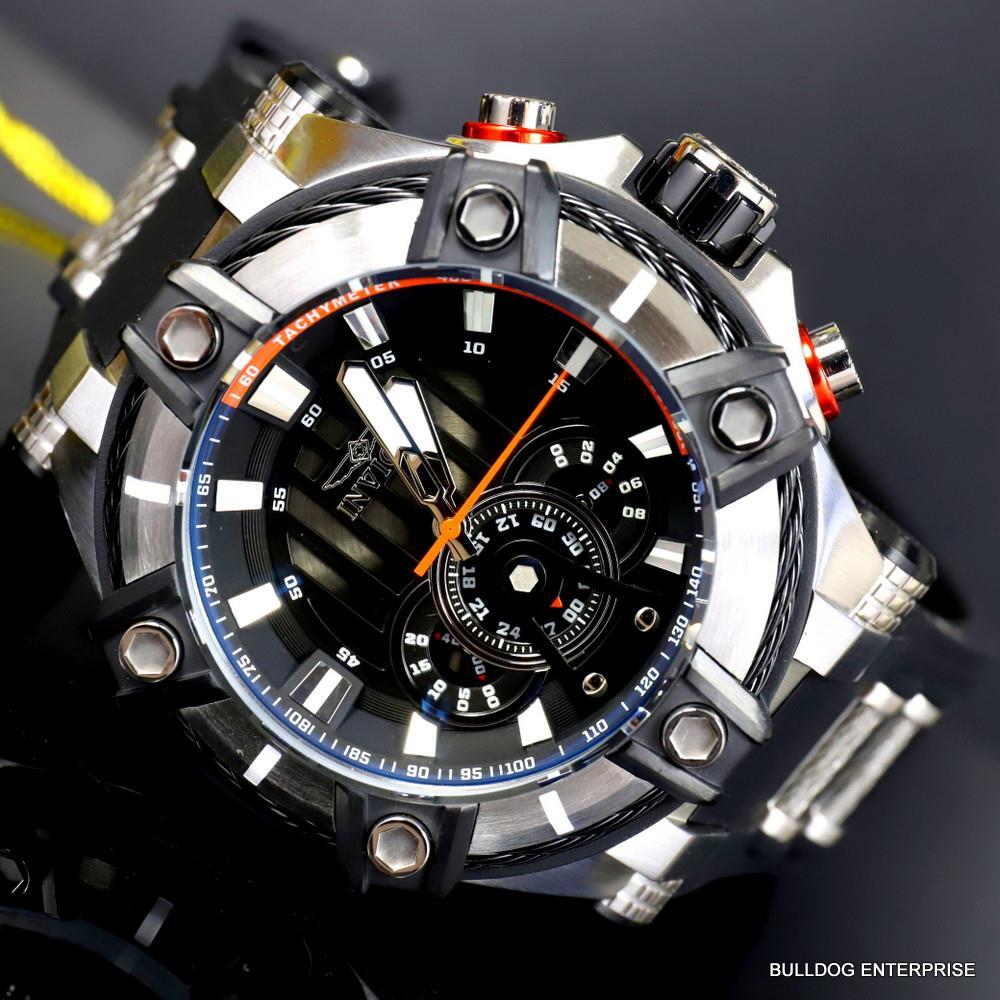 Invicta Bolt Quartz Chronograph 52mm Black Silicone Strap Watch New