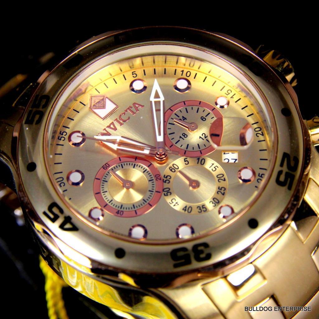 Men's Invicta Pro Diver Scuba 18kt Gold Plated Rose Tone Subdials 48mm Watch New