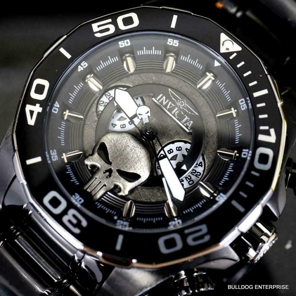 Invicta Marvel Punisher Chronograph Limited Black Stainless Steel 48mm Watch New