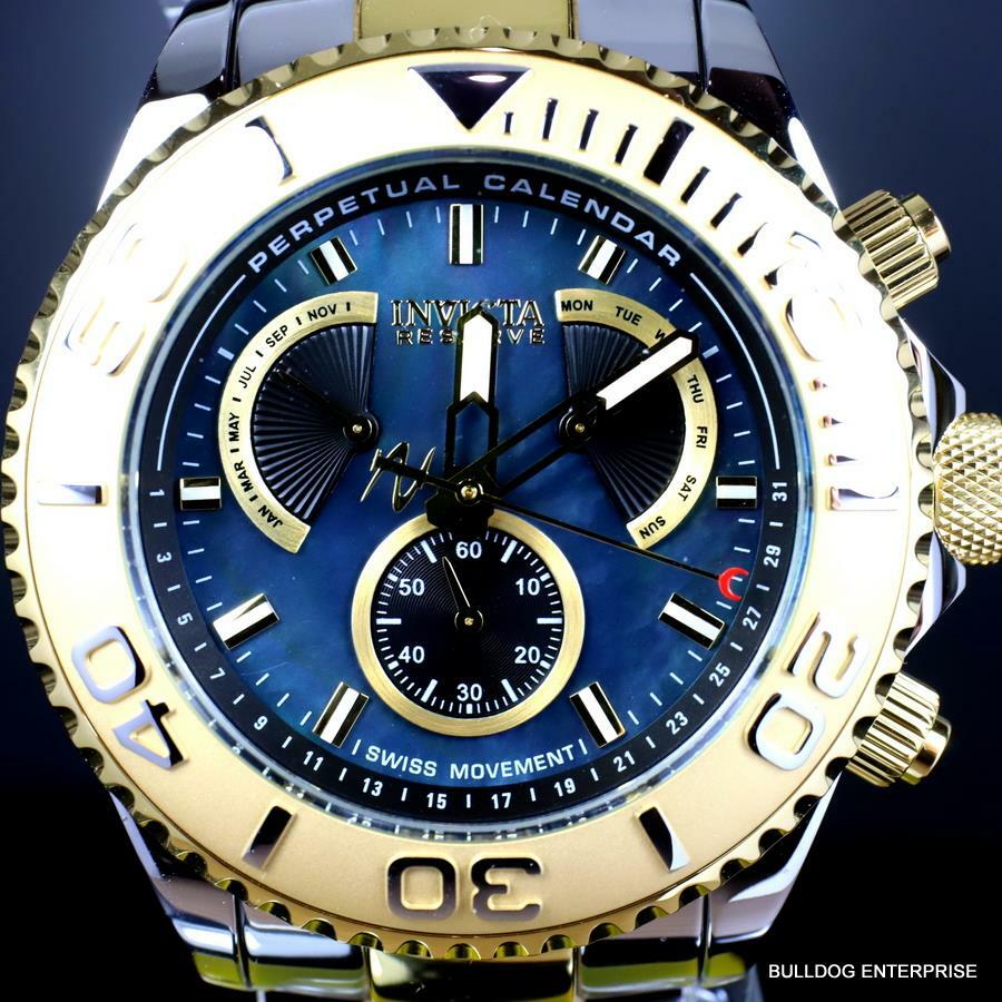 Invicta Reserve Pro Diver Swiss Mvt Black MOP Two Tone Steel 47mm New Watch