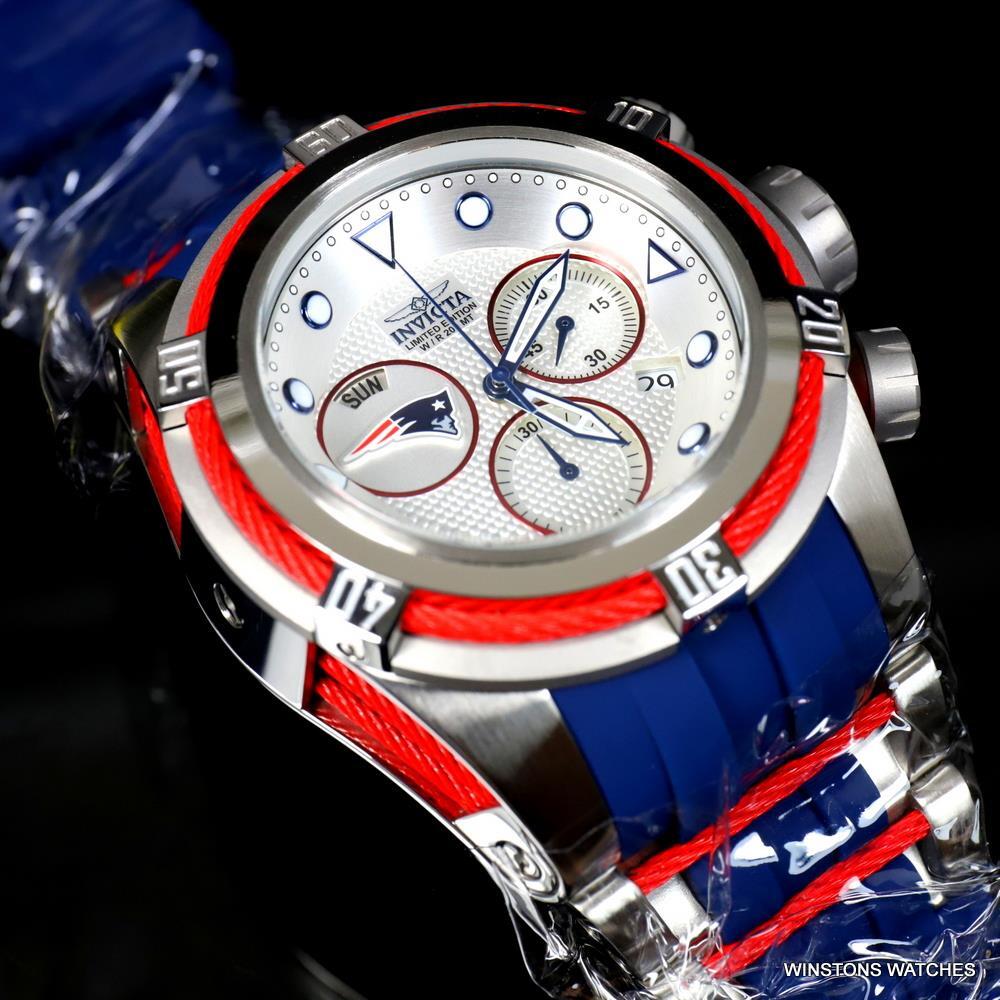 Invicta NFL Bolt Zeus New England Patriots Chronograph Swiss Blue 52mm Watch New