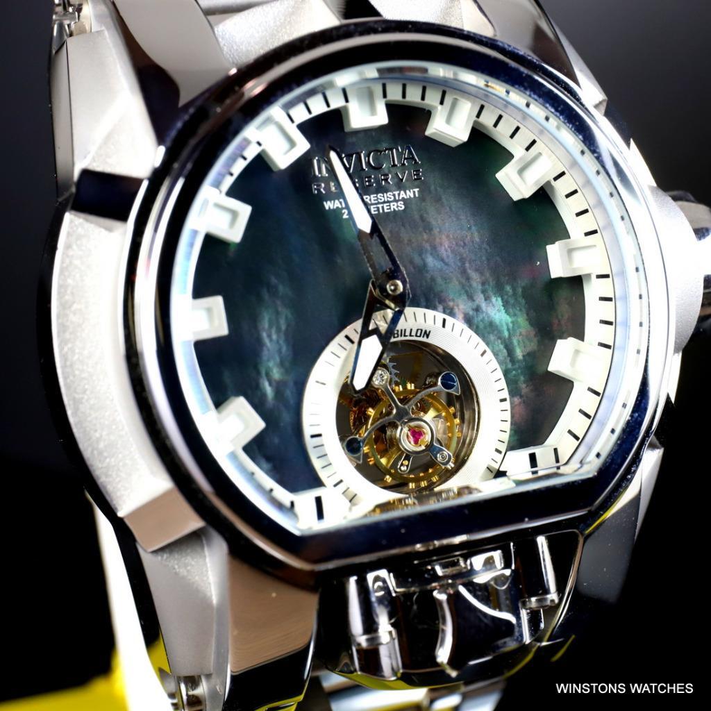 Invicta Reserve Magnum Bolt Zeus Tourbillon Black MOP Steel 52mm Watch New