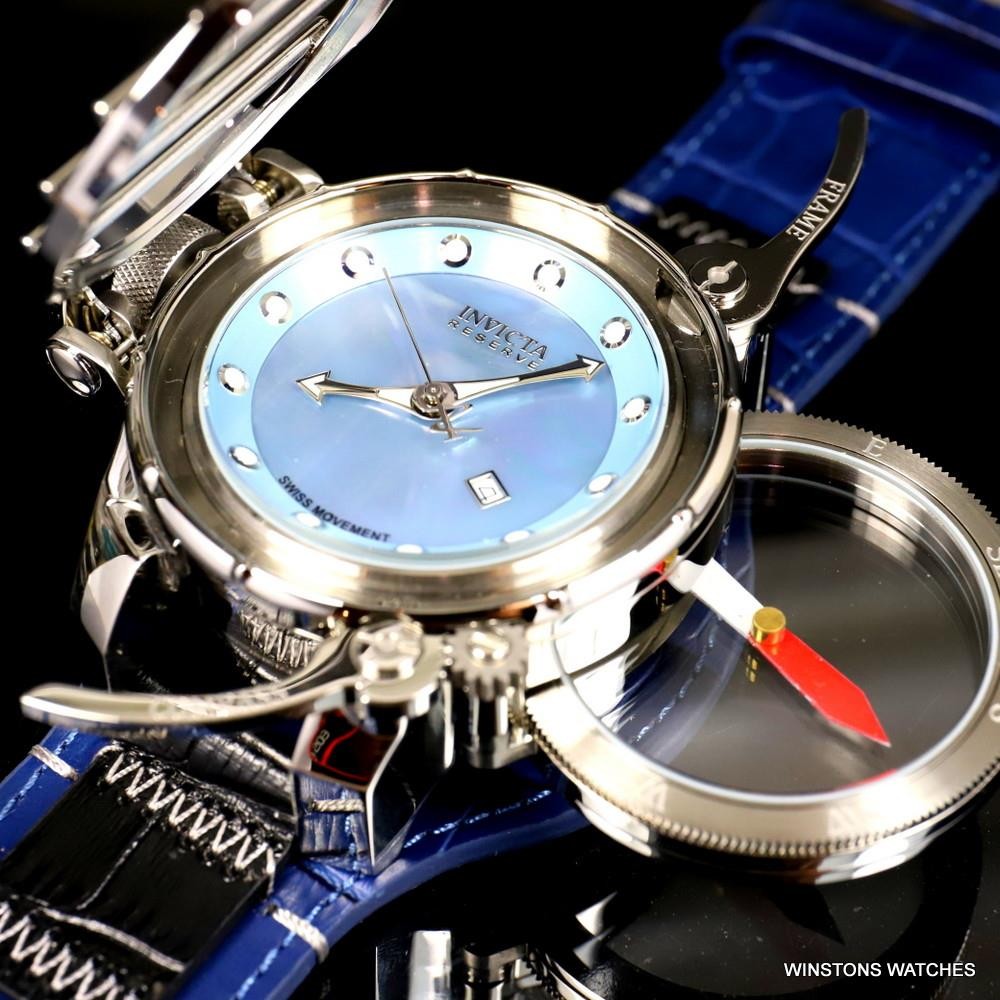 Invicta Russian Diver Compass Platinum MOP Blue Leather 52mm Swiss Mvt Watch New
