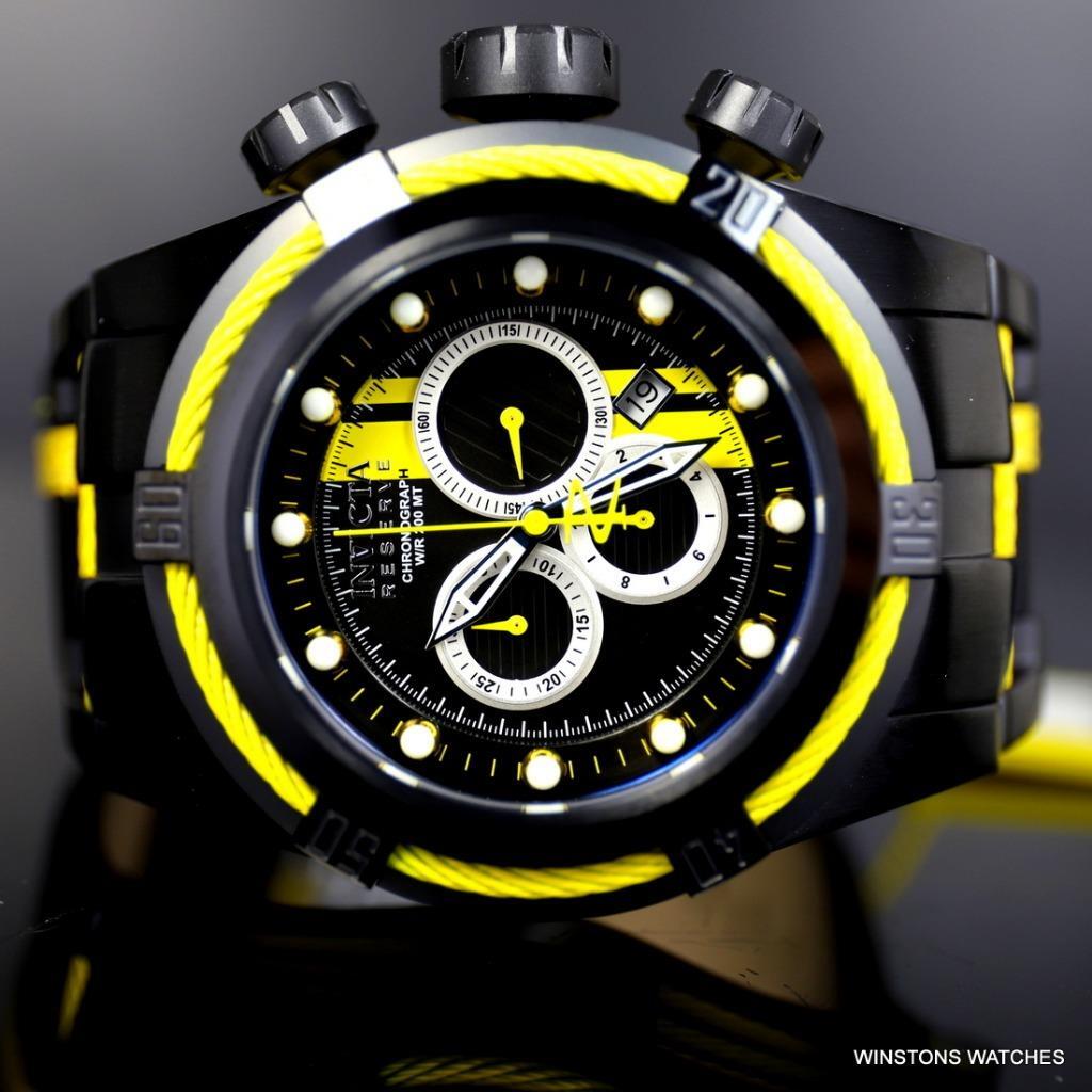 Invicta Reserve Bolt Zeus S1 Racer Black Yellow Chrono 52mm Swiss Mvt Watch New