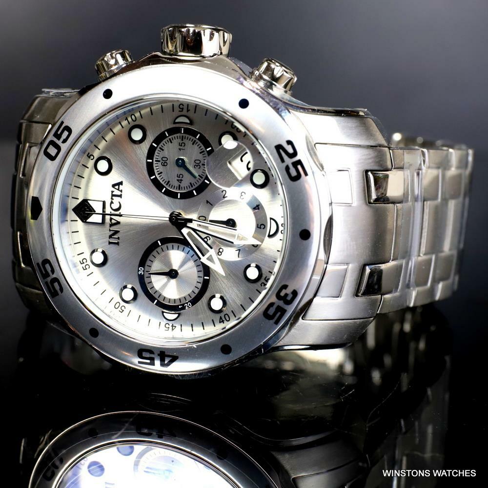 Invicta Pro Diver Scuba Silver-Tone Stainless Steel Chronograph 48mm Watch New