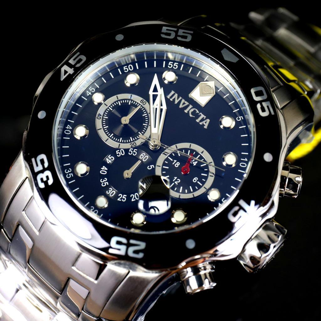 Invicta Pro Diver Scuba Black Dial Chronograph Stainless Steel Watch 48mm New