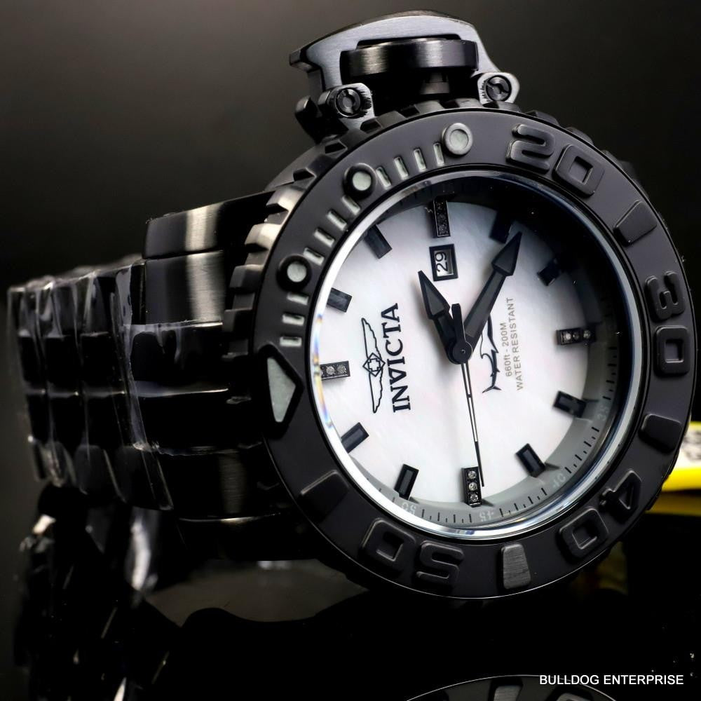 Invicta Sea Hunter Gen II Black Steel Platinum Automatic Diamond 58mm Watch New