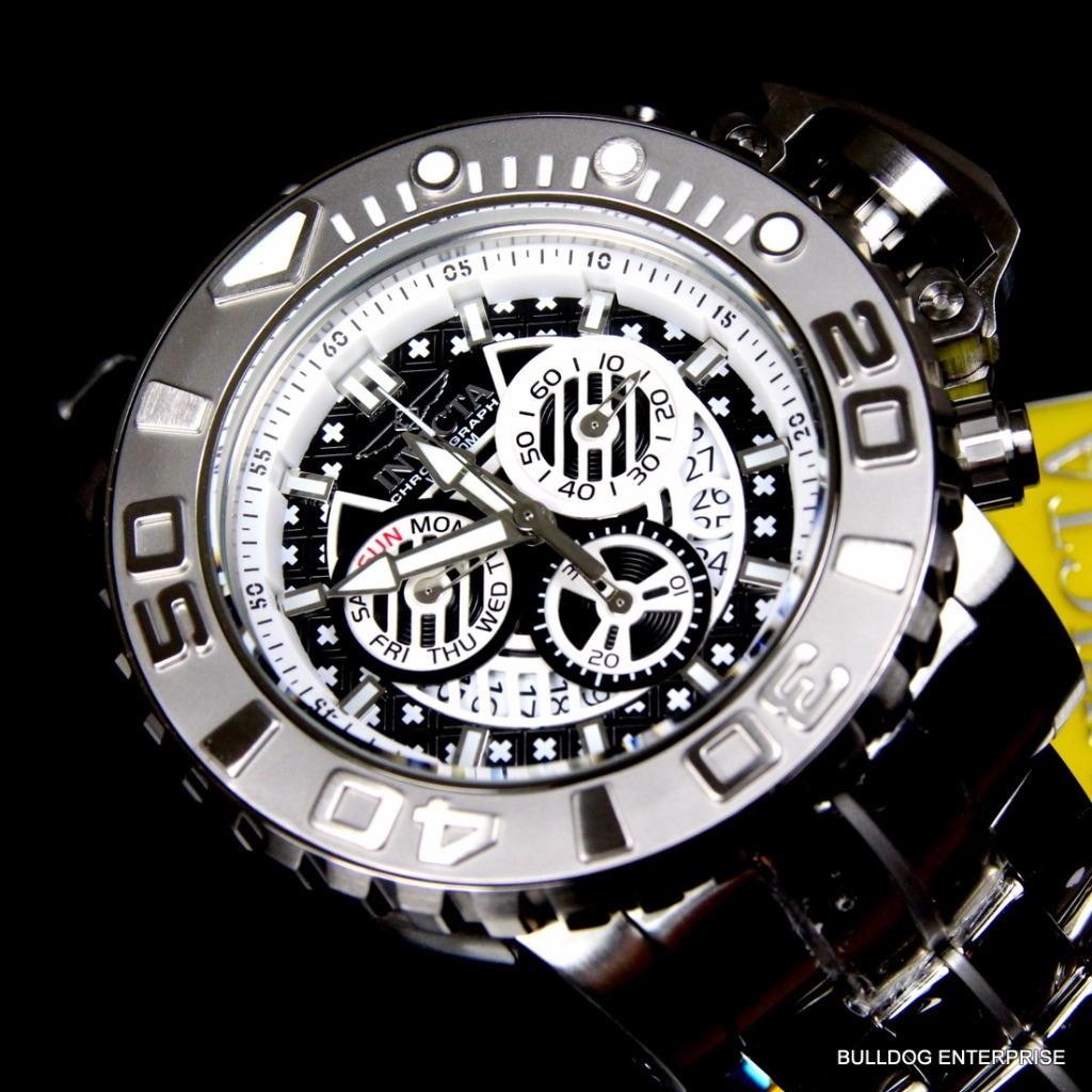 Invicta Sea Hunter III Black 70mm Swiss Movement Steel Chronograph Watch New