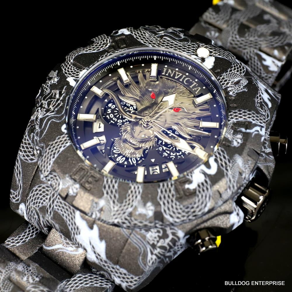 Invicta Pro Diver Dragon Hydroplated Steel 52mm Gray Black Chronograph Watch New