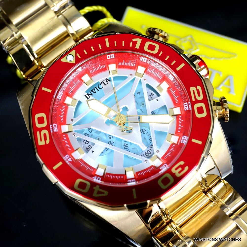 Invicta Marvel Iron Man Arc Reactor Gold Plated Steel Limited Edn 48mm Watch New