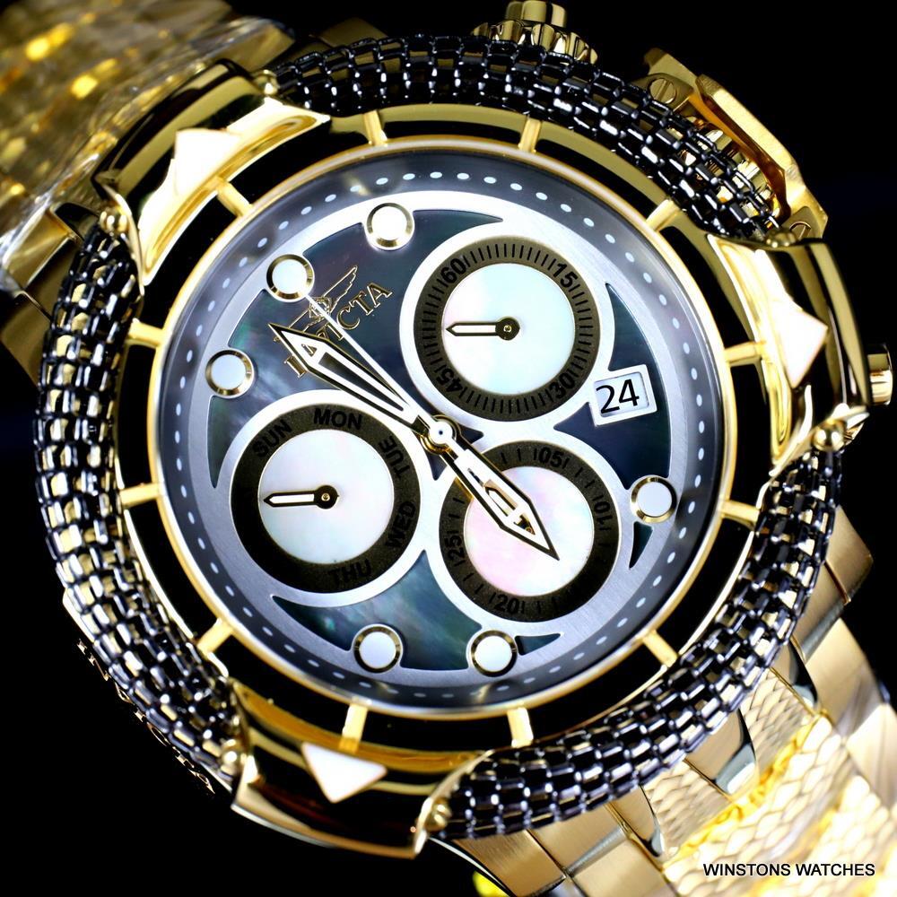 Invicta Subaqua Poseidon Bolt Hybrid Black MOP Gold Plated Swiss 55mm Watch New
