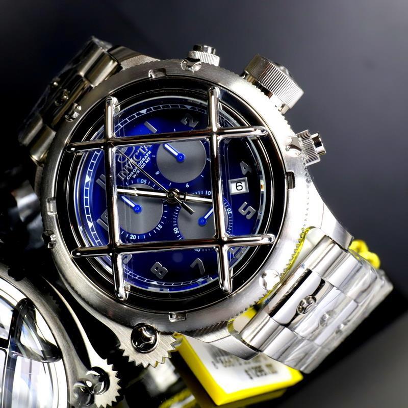 Invicta Russian Diver Nautilus Caged Swiss Mvt Steel Blue 52mm Chrono Watch New