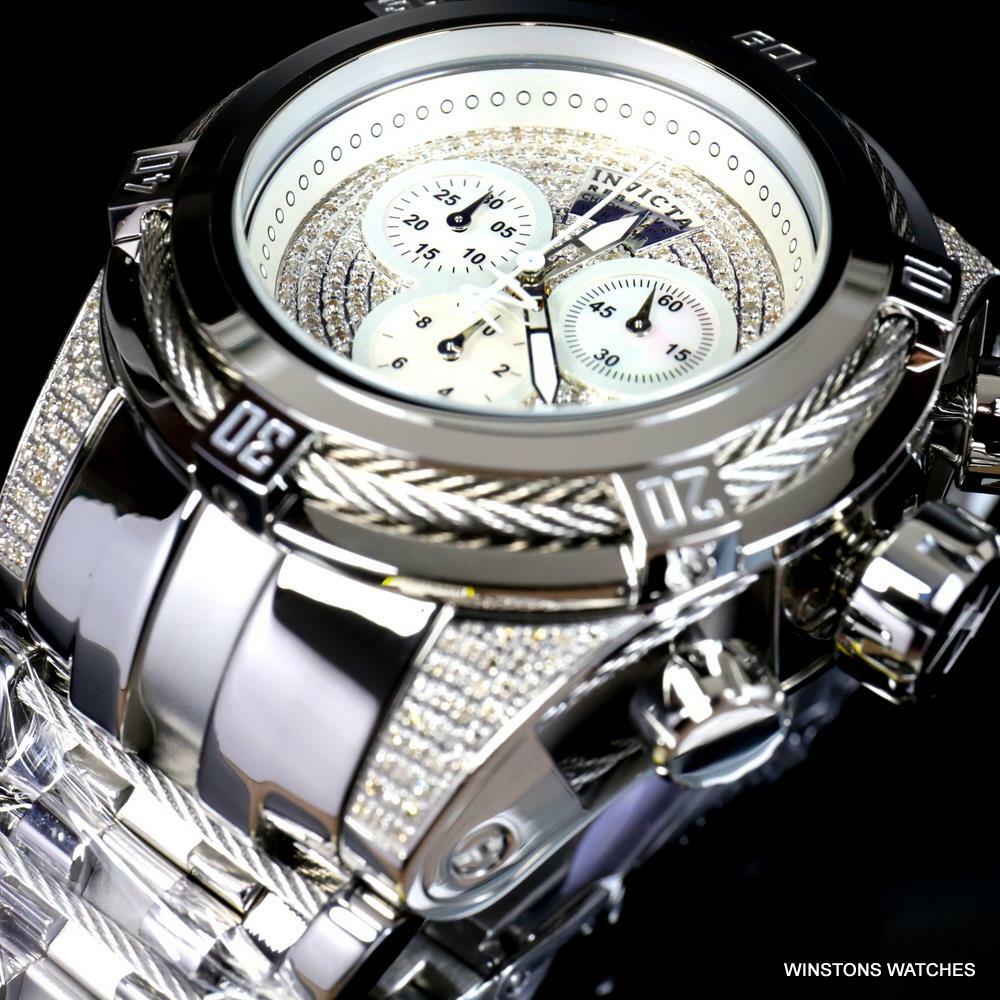 Invicta Reserve Bolt Zeus Diamond 50mm Polished Stainless Steel Swiss Watch New
