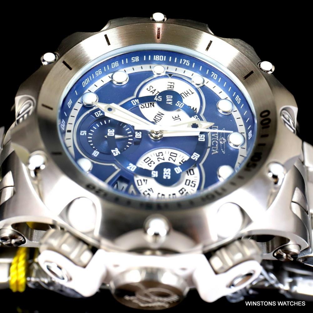Invicta Reserve Venom Hybrid Swiss Mvt Blue Chronograph Steel Watch 52mm New