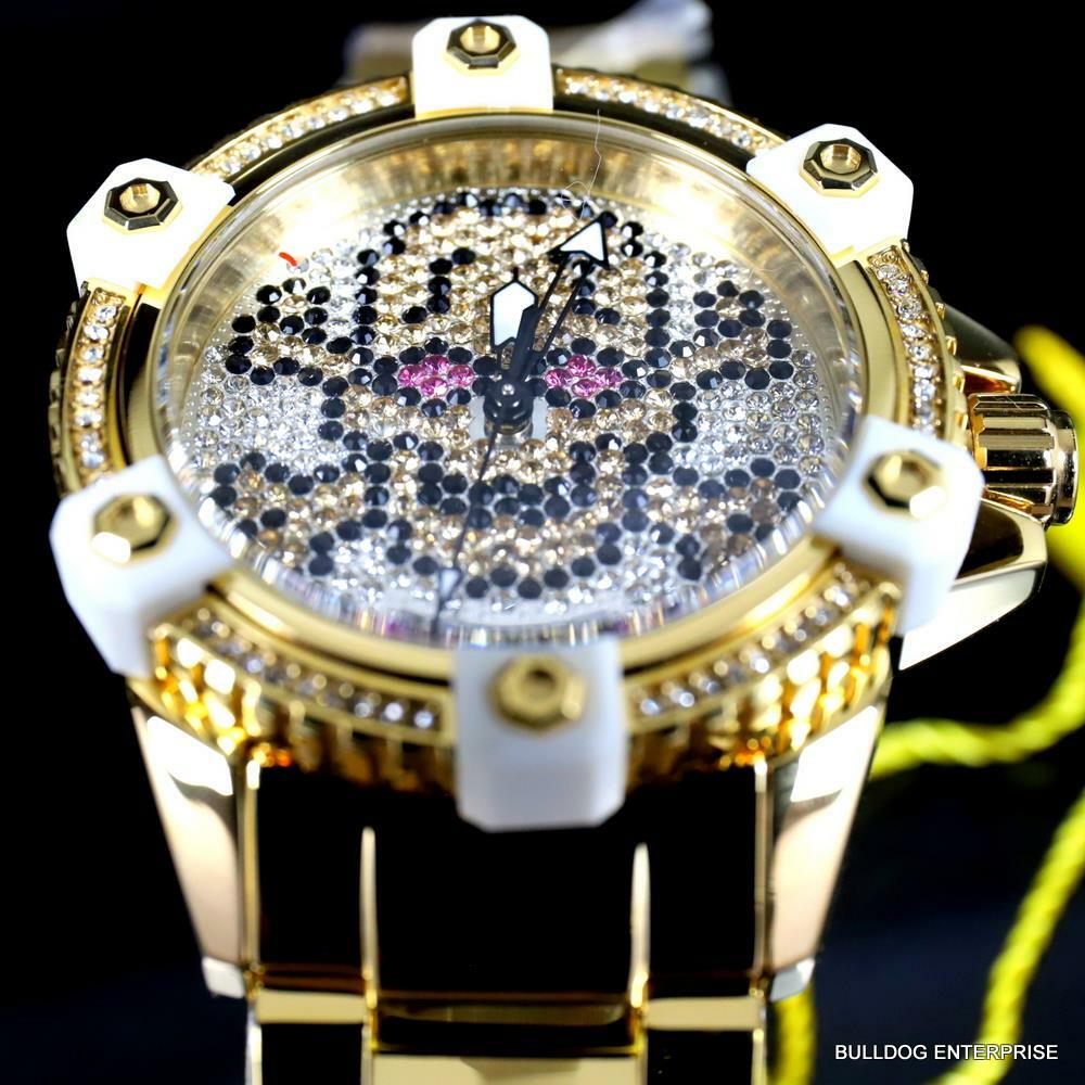 Womens Invicta Octane Skull Sparkling Crystals Gold Plated Steel 38mm Watch New