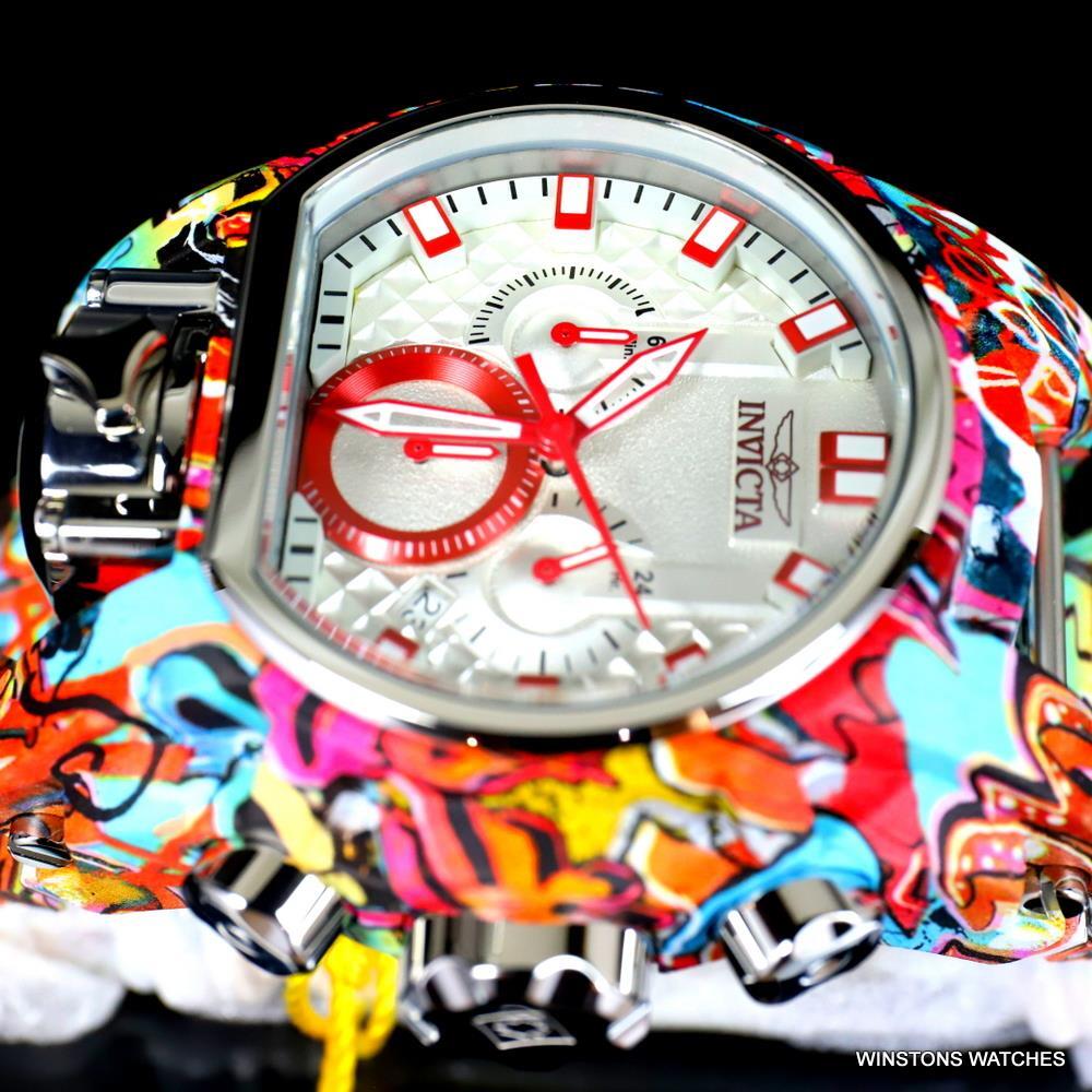 Invicta Reserve Bolt Zeus Magnum Graffiti Steel Red Swiss Mvt Watch 52mm New