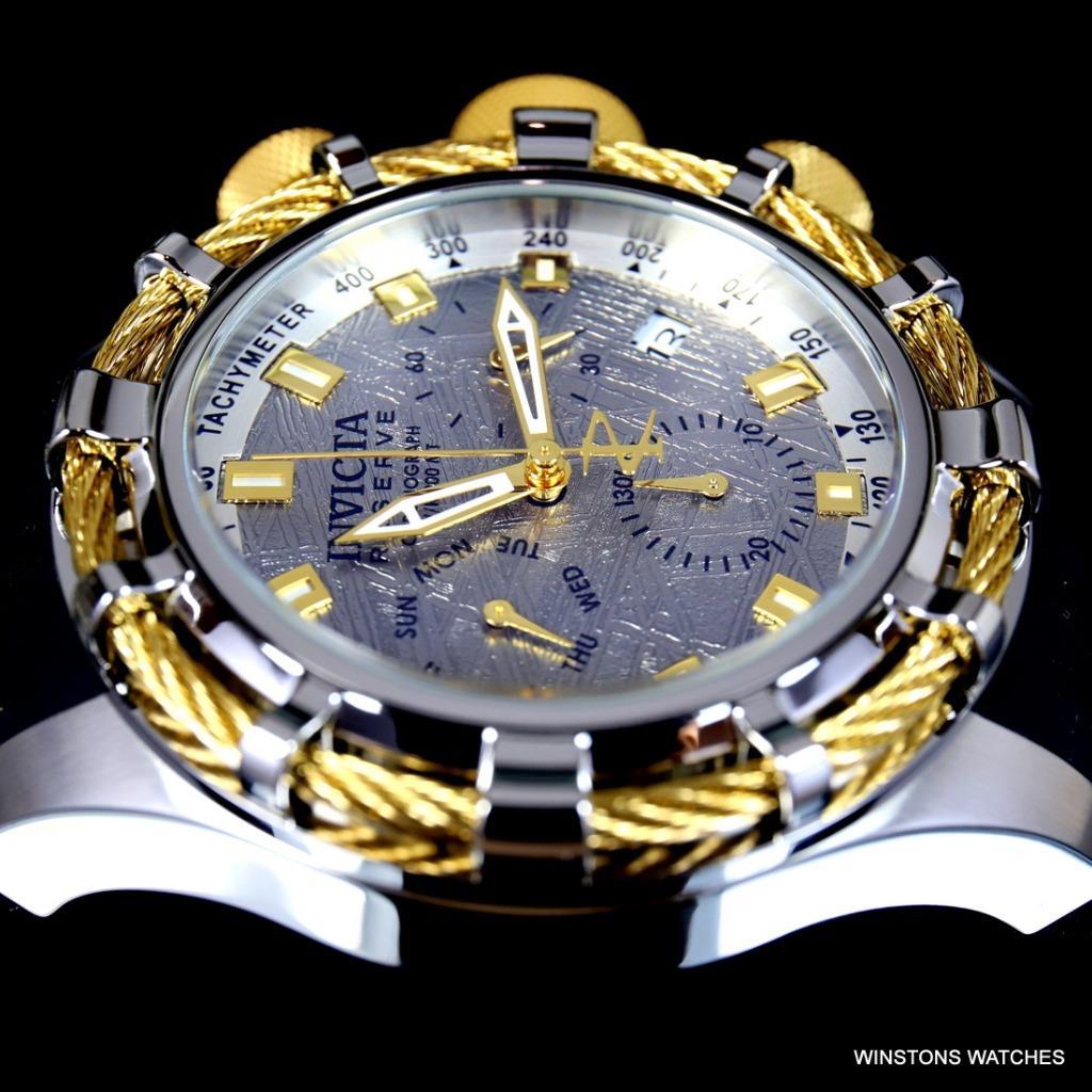 Invicta Reserve Bolt Muonionalusta Meteorite Swiss Mvt Gold Tone 50mm Watch New