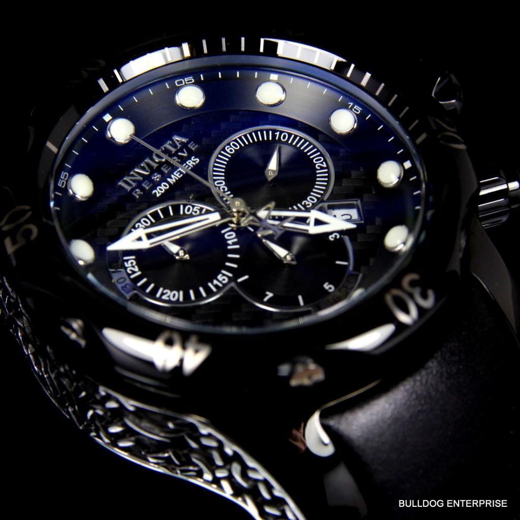 Invicta 52mm Reserve Venom Swiss Made Chronograph Black Leather Watch New