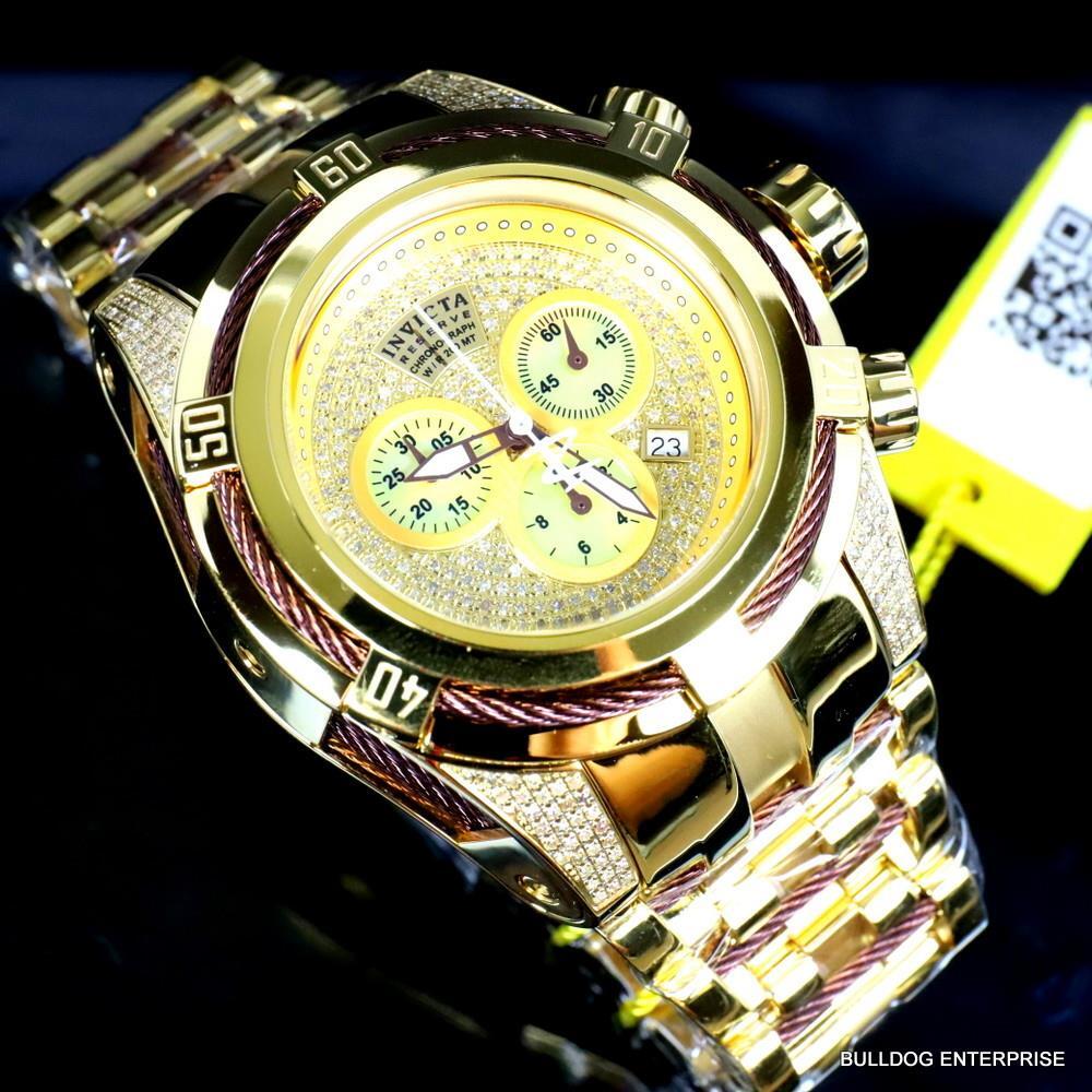 Invicta Reserve Bolt Zeus 1.31 CTW Diamond Gold Plated Steel Swiss Mvt Watch New