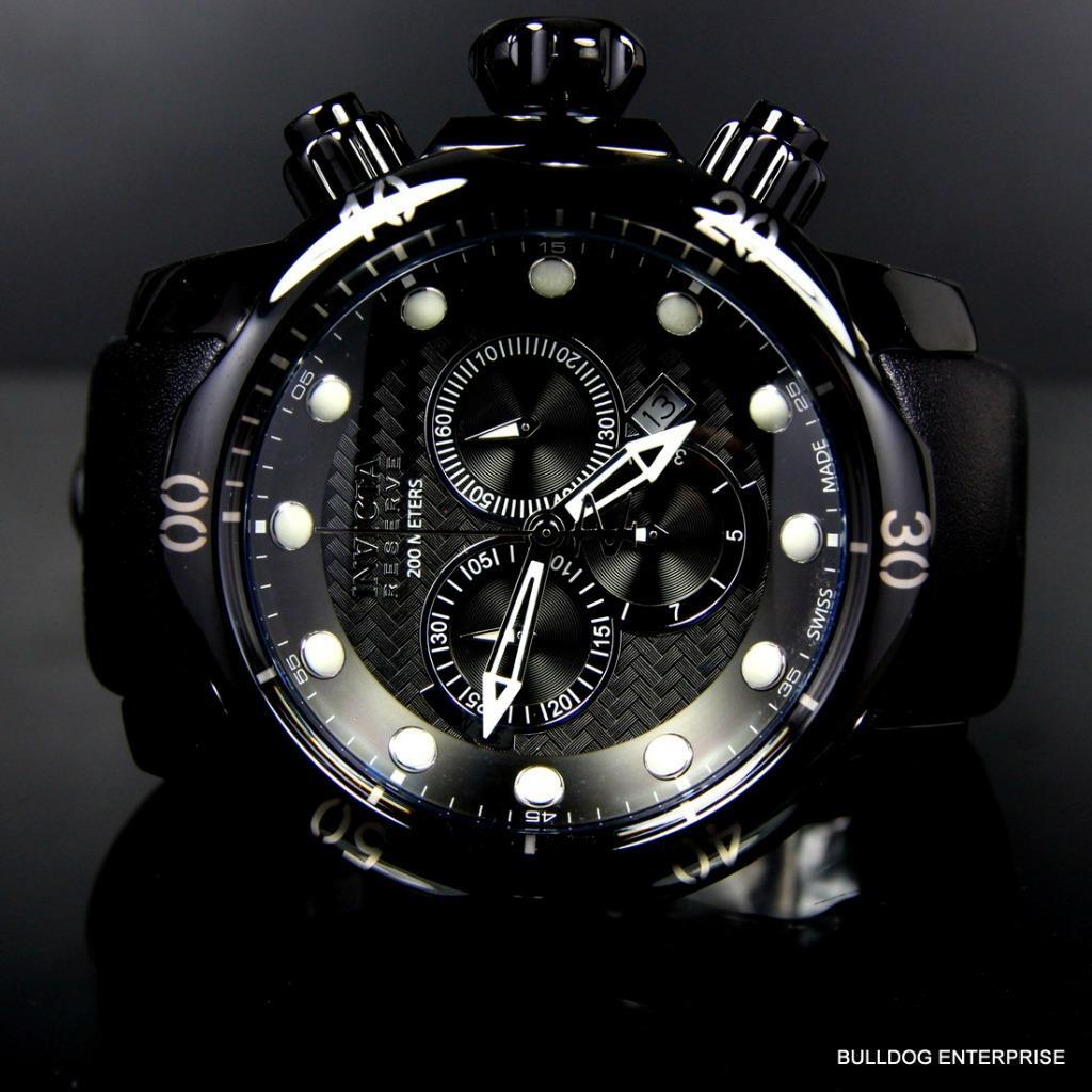Invicta 52mm Reserve Venom Swiss Made Chronograph Black Leather Watch New