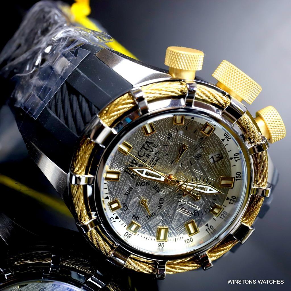 Invicta Reserve Bolt Muonionalusta Meteorite Swiss Mvt Gold Tone 50mm Watch New
