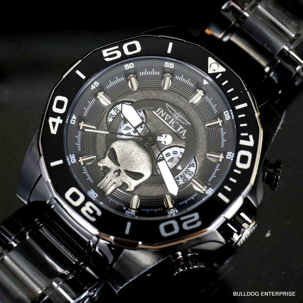 Invicta Marvel Punisher Chronograph Limited Black Stainless Steel 48mm Watch New