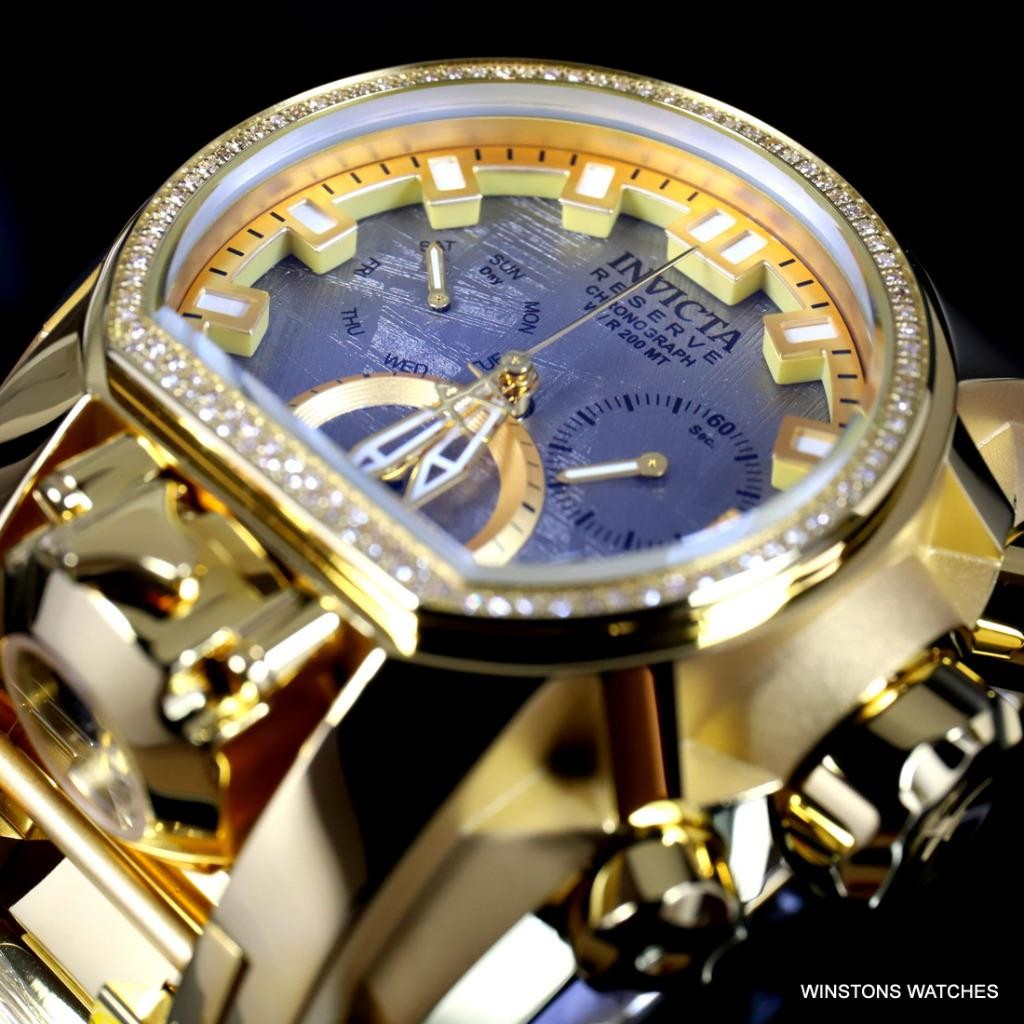 Invicta Reserve Magnum Meteorite Diamond Swiss Mvt Gold Plated 52mm Watch New