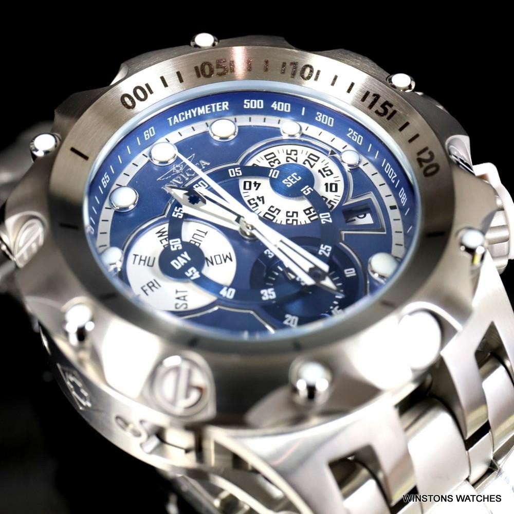 Invicta Reserve Venom Hybrid Swiss Mvt Blue Chronograph Steel Watch 52mm New