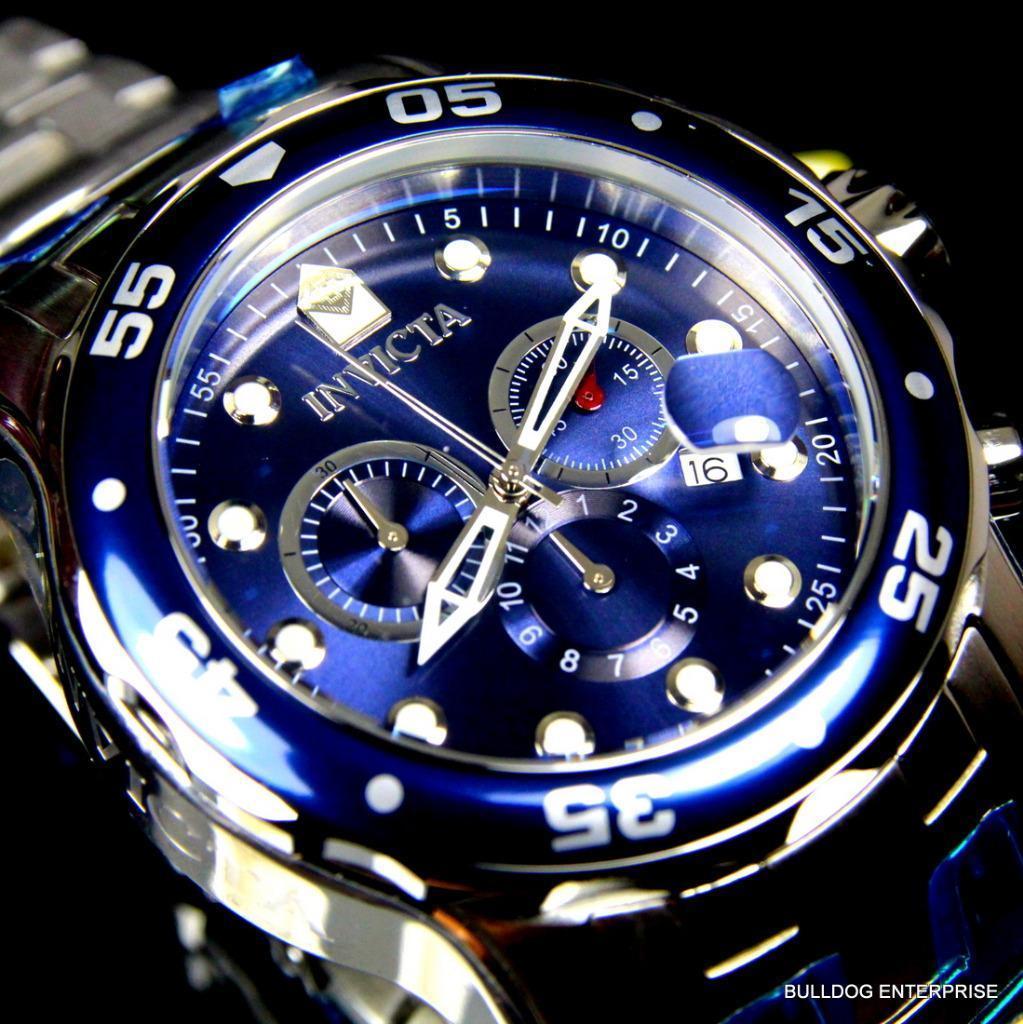 Invicta Pro Diver Scuba Blue Silver Tone Steel Band Chronograph 48mm Watch New