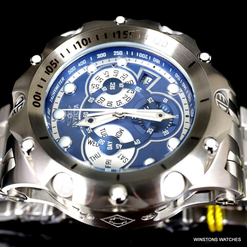 Invicta Reserve Venom Hybrid Swiss Mvt Blue Chronograph Steel Watch 52mm New